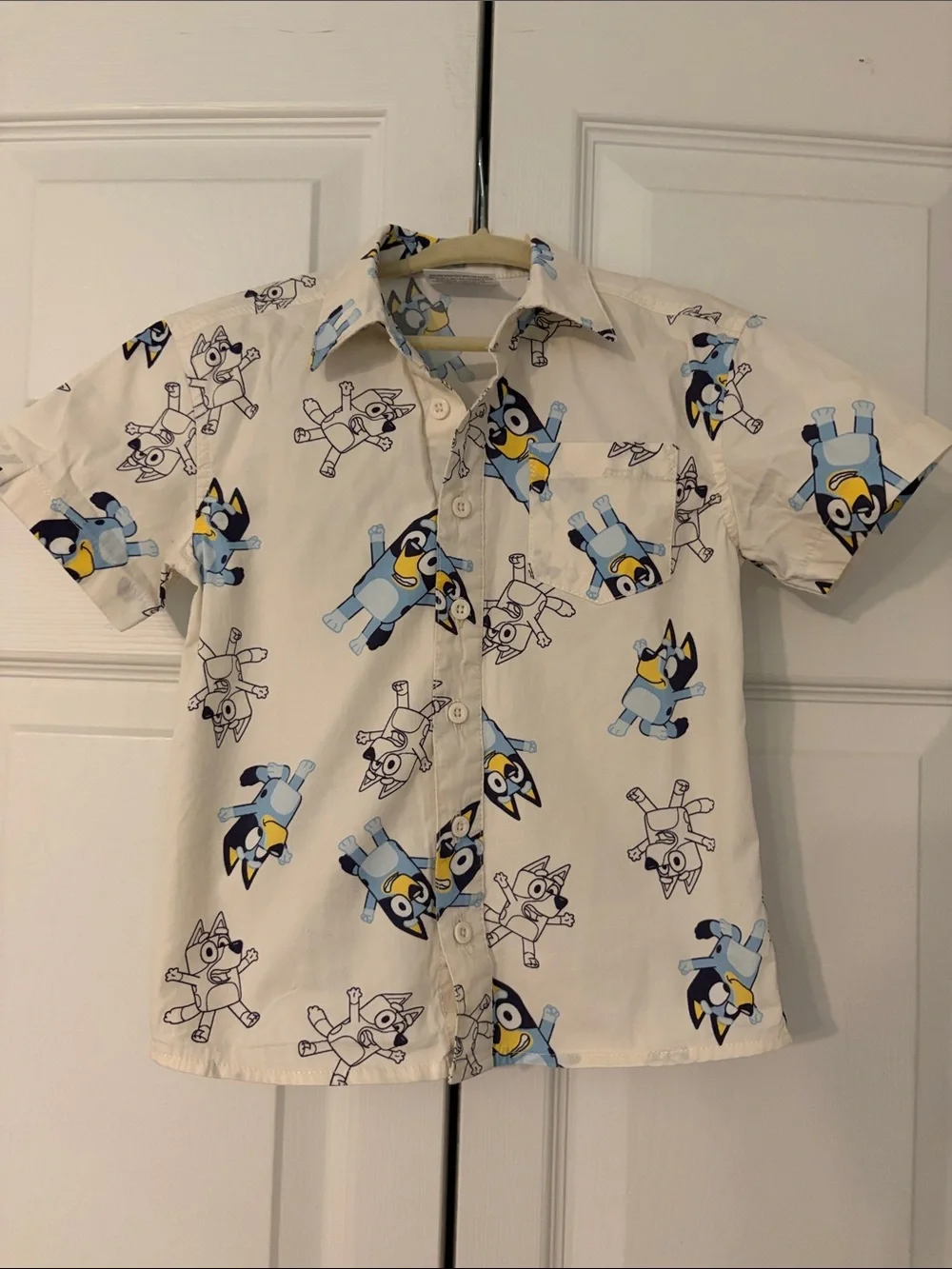 Bluey Button-Up Shirt - White & Blue Print Size 3T Unisex